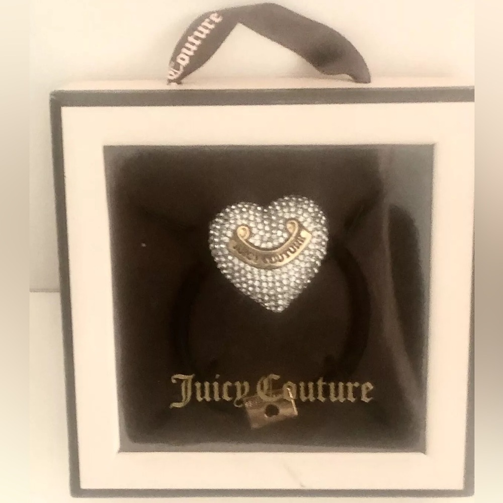 Juicy Couture Pave Heart Ponytail Holder Hair Tie Bracelet Elastic New In Box